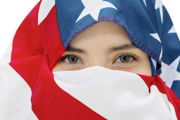 istock Young woman with an American flag 685394146