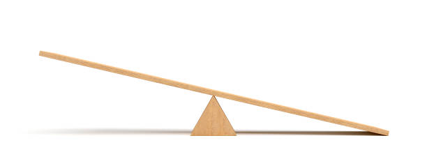 istock 3d rendering of a light wooden seesaw with the right side leaning to the ground on white background 685401708