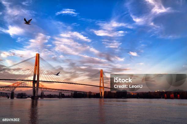 Fraser River At Sunset Bc Canada Stock Photo - Download Image Now - British Columbia, Surrey - British Columbia, New Westminster
