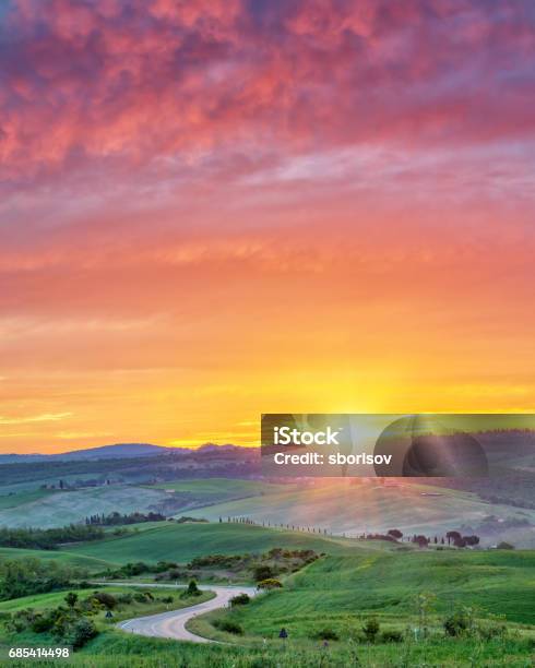 Colorful Tuscany Sunrise Stock Photo - Download Image Now - Sunrise - Dawn, Tuscany, Landscape - Scenery