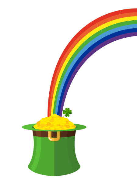 レプラコーンの帽子と虹。アイルランドの聖パトリックの日。緑のキャップとゴールド - buckle luck mystery concepts点のイラスト素材／クリップアート素材／マンガ素材／アイコン素材