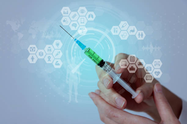 istock medical abstract image visual, a woman holding a injector, IoT(Internet of Things), ICT(Information Communication Technology), CPS(Cyber-Physical Systems) 685417908