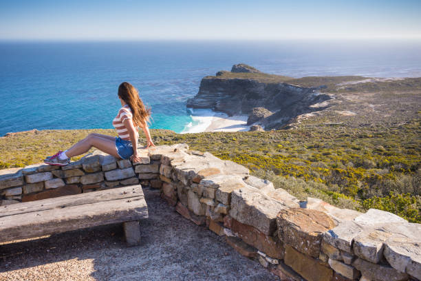 istock Woman enjoying view of Cape Point from observation point 685435830