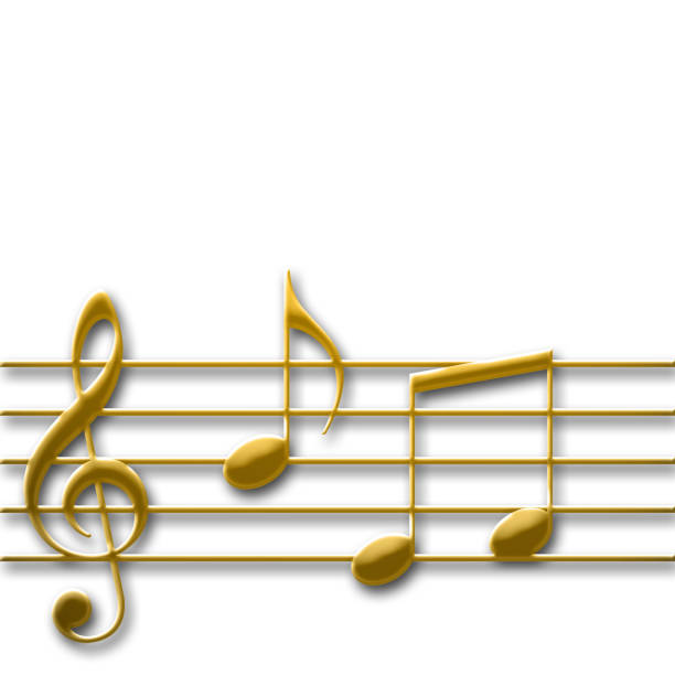 istock Gold colored music g-key with some random music notes, isolated against the white background 685436278