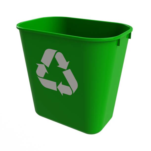 изометрический вид зеленого мусорного бака на белом фоне, 3d рендеринг - krung stock illustrations