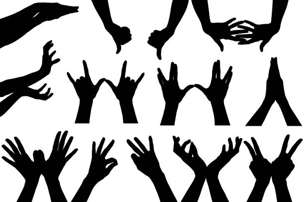 silhouette of hands isolated on the white background