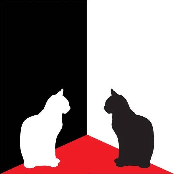 Vector illustration of White And Black Cats In Corner