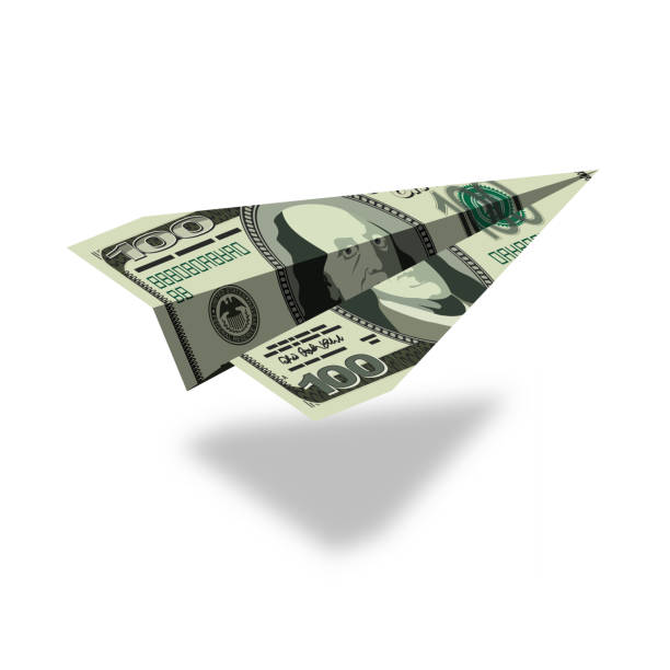 Aircraft dollars. Money banknote paper airplane. Financial illustration vector art illustration