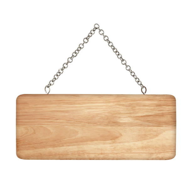 istock Wood sign from a chain isolated on white 685458614