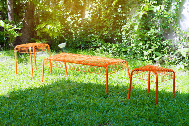 istock Orange pinic table in the park 685461528