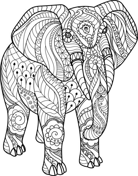 Elephant on white background. Elephant on white background Freehand sketch for adult anti stress coloring book page with doodle and sketch elements. adult coloring pages mandala stock illustrations