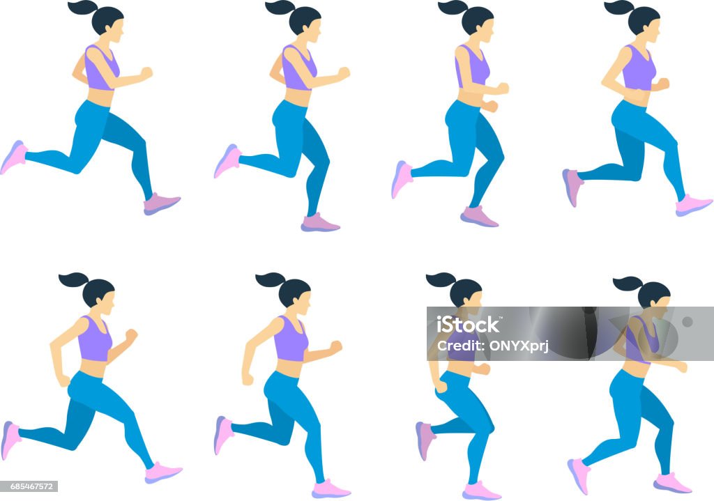 Running Girl Young Female Athlete In Tracksuit Vector Set Of Animation  Frames Stock Illustration - Download Image Now - iStock