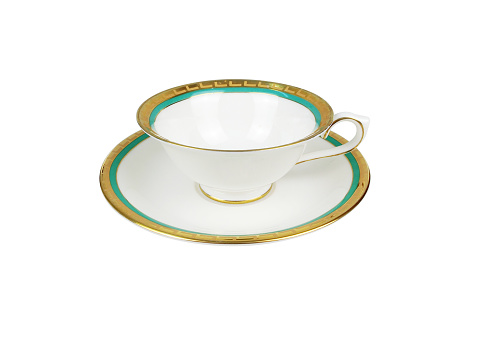 Chinese set of tea cups on white background