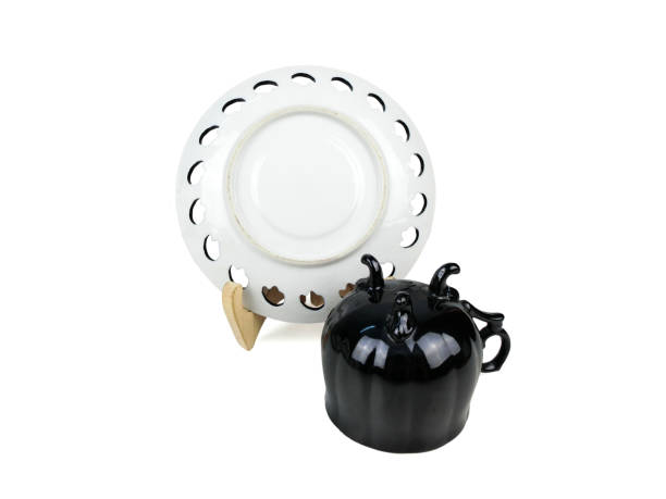 Chinese set of tea cups on white background