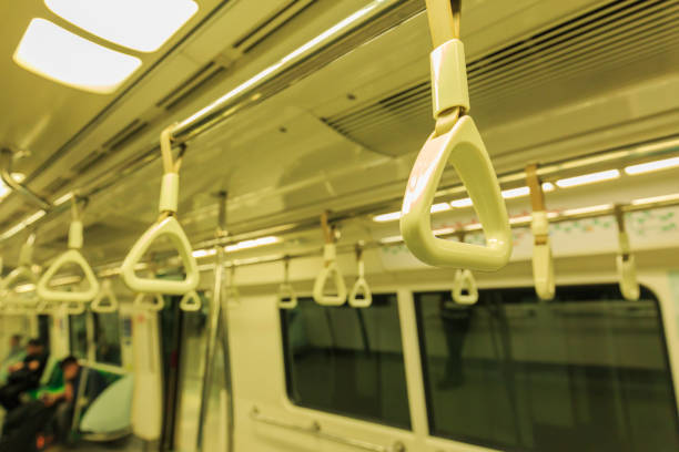 istock Close up Subway coach handgrips, Handles for standing passenger inside the MRT 685478436
