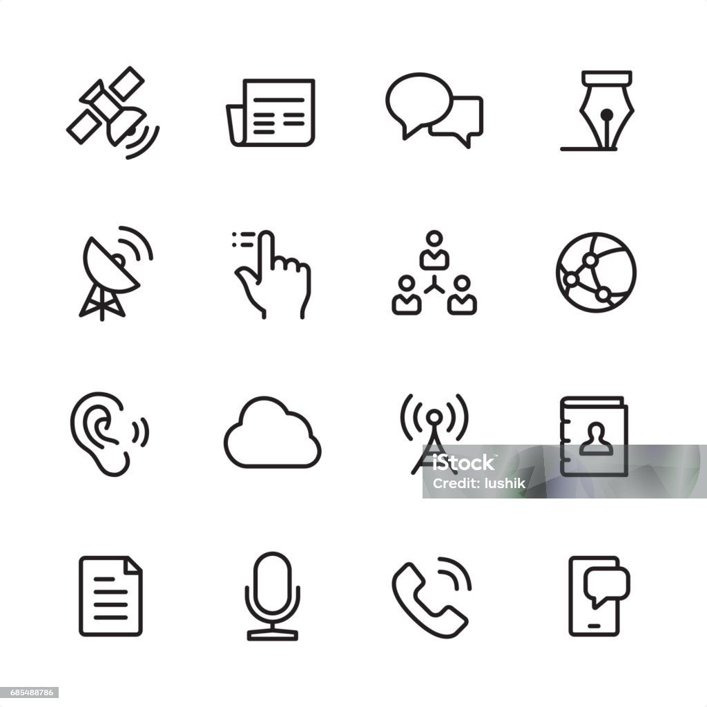 Communication - outline icon set 16 line black and white icons / Set #23 Listening stock vector