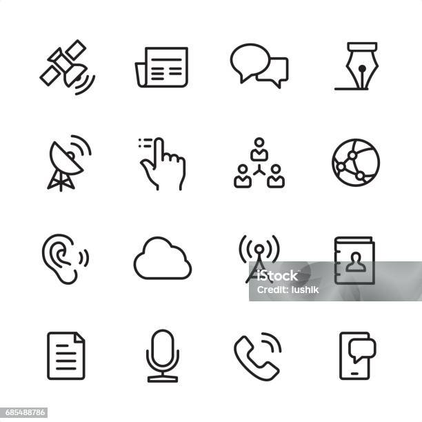 Communication Outline Icon Set Stock Illustration - Download Image Now - Listening, Satellite, Satellite Dish