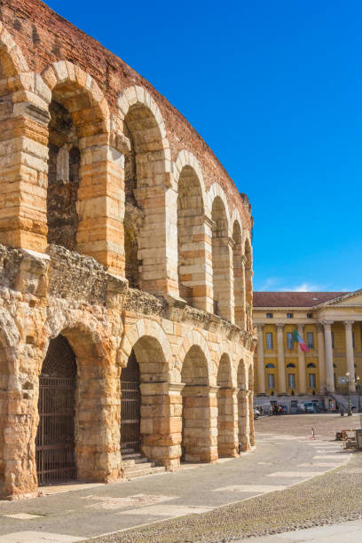 Verona, Italy - March 07, 2017: a view of the arches of The Verona Arena, a Roman amphitheatre in Piazza Bra It is built in the first century. It is one of the best preserved ancient structures of its kind. verona opera stock pictures, royalty-free photos & images