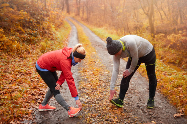 istock Senior couple doing exercises in nature 685495806