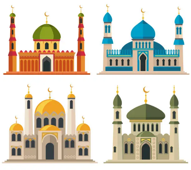 Vector illustration of Arabic muslim mosques and minarets