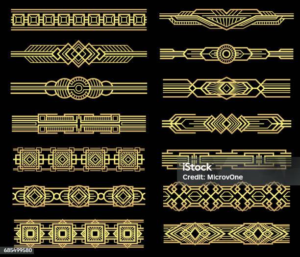 Artdecovektor Linie Ränder Im Grafischen Stil Der 1920er Stock Vektor Art und mehr Bilder von Art Deco