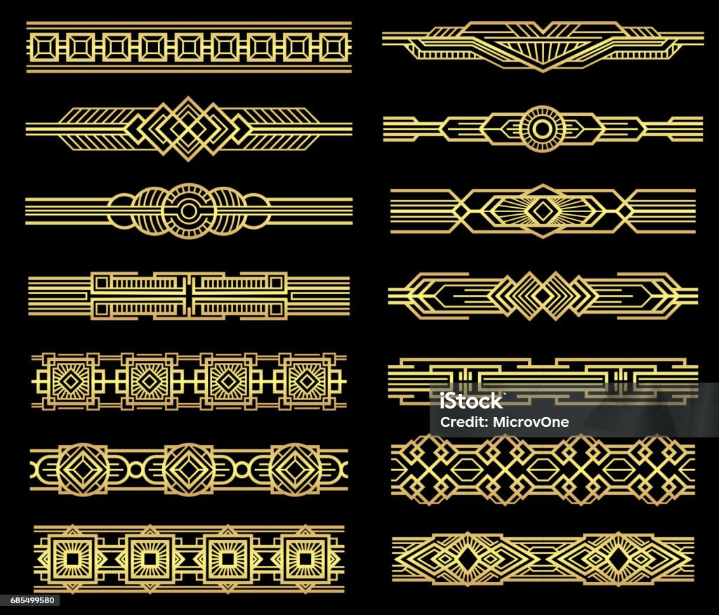 Fronteras de línea vector Art deco en la década de 1920 de estilo gráfico - arte vectorial de Arte Decó libre de derechos