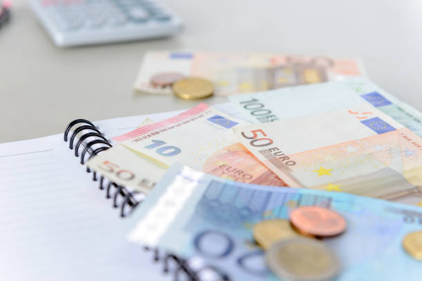 istock Euro money banknotes and coins counting with calculator, note book 685499912