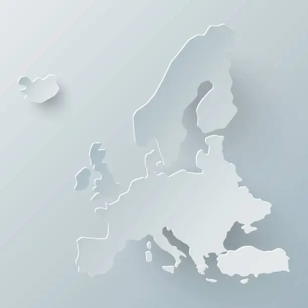 Vector illustration of Europe map in white and shadow effect