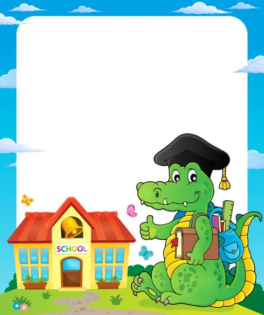 Vector illustration of Frame with school theme crocodile