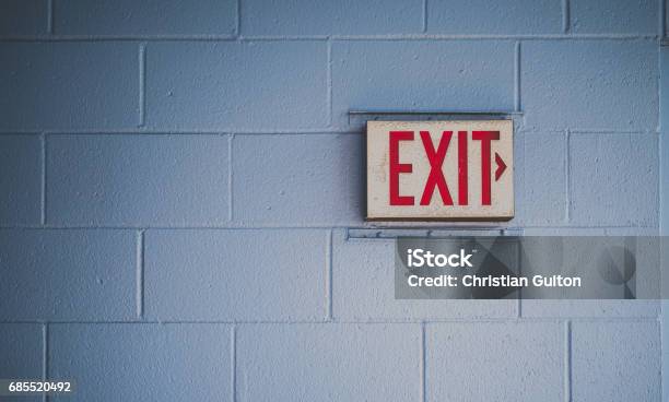 Outdoors Stock Photo - Download Image Now - Exit Sign, USA, Red