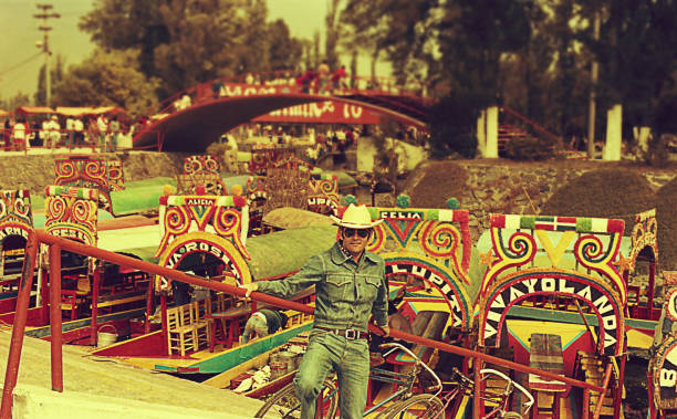 Vintage image of a man in Xochimilco, Mexico
