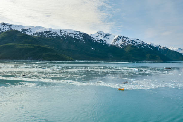 Massive Hubbard Glacier reaching water stock photo