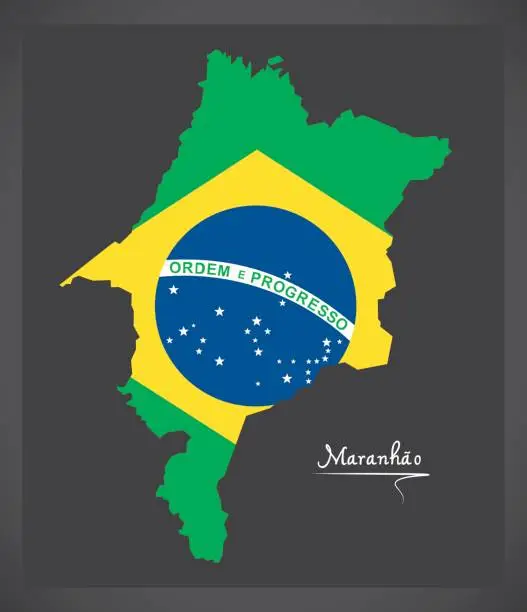 Vector illustration of Maranhao map with Brazilian national flag illustration