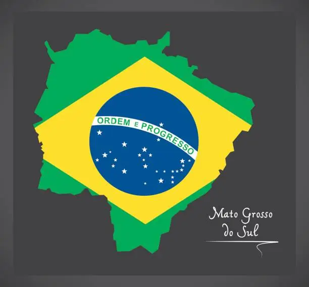 Vector illustration of Mato Grosso do Sul map with Brazilian national flag illustration