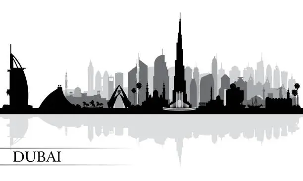 Vector illustration of Dubai city skyline silhouette background