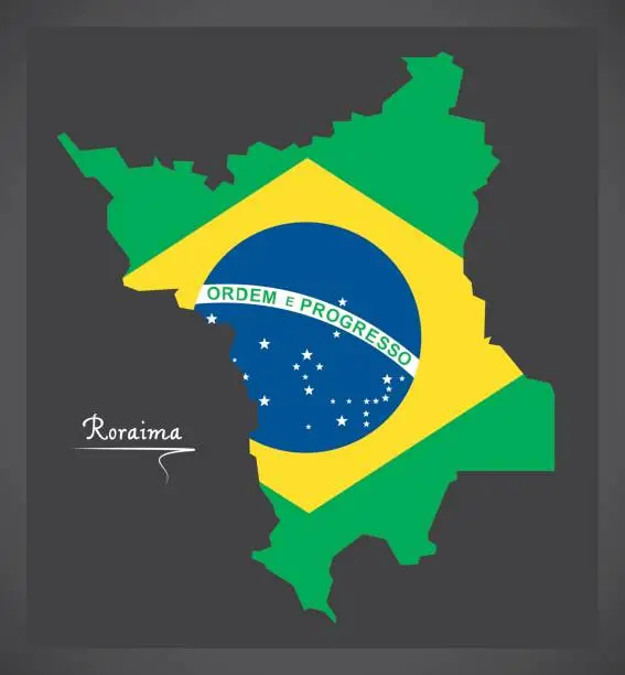 Vector illustration of Roraima map with Brazilian national flag illustration