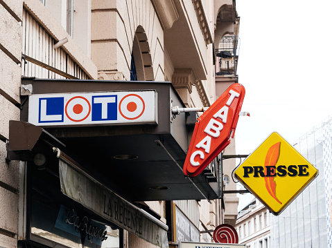 Strasbourg: Lotto, Tabac, Presse signage aboe tabacconist store in France