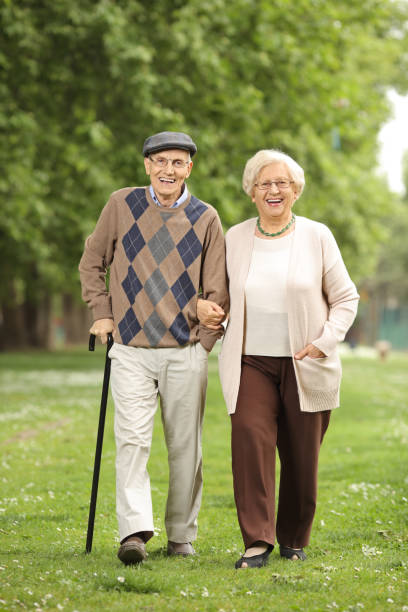 istock Happy mature couple walking in a park 685569466