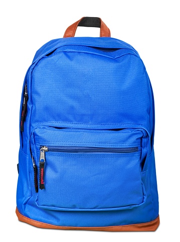 Blue school bag on background