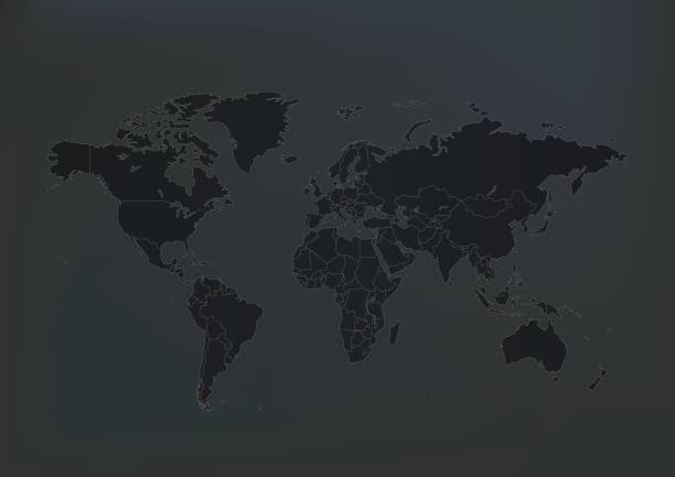 World map dark on grey background vector art illustration