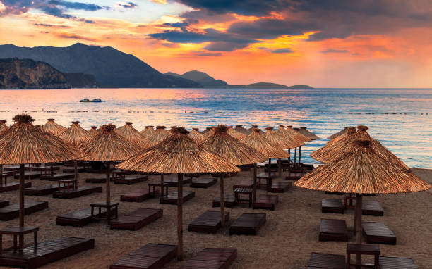 evening beach evening beach,Montenegro,Budva,Adriatic sea budva stock pictures, royalty-free photos & images
