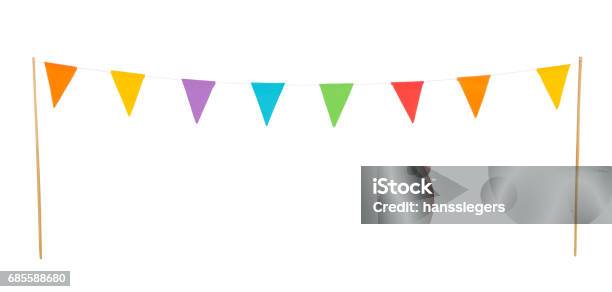 Party Flags Isolated On A White Background Stock Photo - Download Image Now - Bunting, Pole, Cut Out