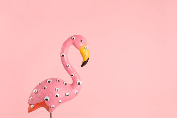 freak pink plastic flamingo quirky and freak pink plastic flamingo on a pink background with numerous eyes"ngradient and tones on tones weird spot stock pictures, royalty-free photos & images