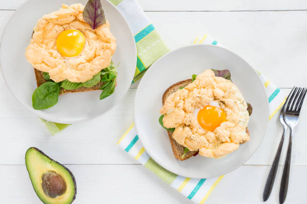 istock Breakfast with Wholemeal Bread Toast and Cloud Egg 685622598