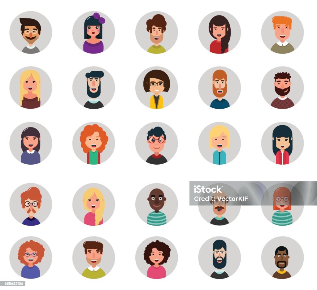 Set of twenty five avatar vector icons. Flat style Human Face stock vector