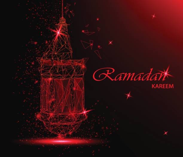 istock Ramadan Kareem beautiful greeting card with traditional Arabic lantern. Polygonal art on red background. Usable for Eid Mubarak. Stock vector 685632160