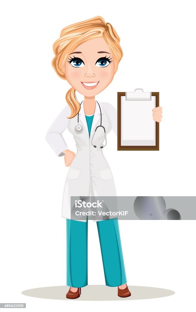 Doctor Woman In Medical Gown With Stethoscope Cute Cartoon Doctor Character  Vector Illustration Eps10 Stock Illustration - Download Image Now - iStock