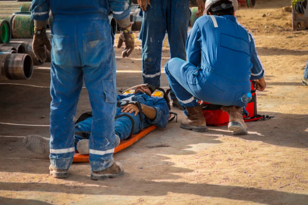 istock EMT team provide first aid on the Oil Rig 685650272