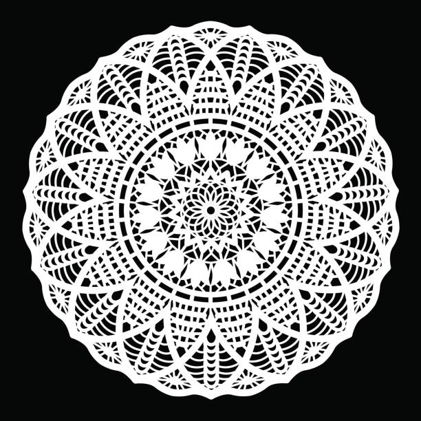 istock Lace round paper doily, lacy snowflake, greeting element package, doily - a template for cutting, vector illustrations 685655984