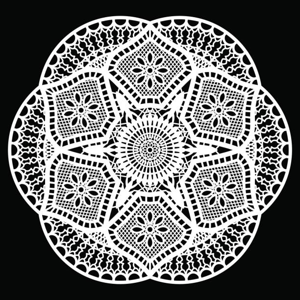 istock Lace round paper doily, lacy snowflake, greeting element package, doily - a template for cutting, vector illustrations 685656004